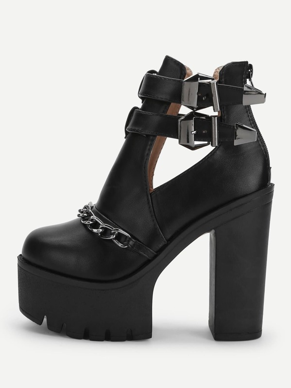 

Chain Decorated Platform Heels, Black
