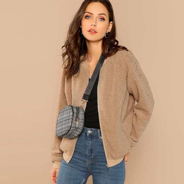 

Zip Up Teddy Jacket, Beige