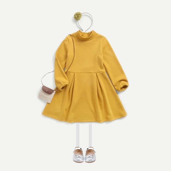 

Toddler Girls Mock Neck Flare Dress, Yellow
