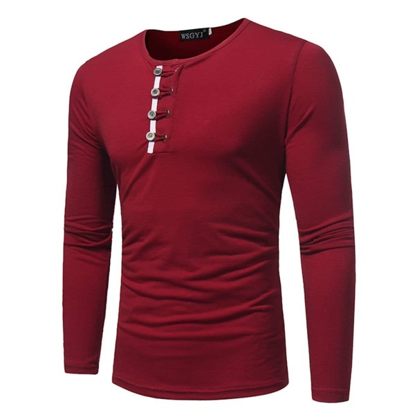

Men Solid Button Decorated Tee, Red