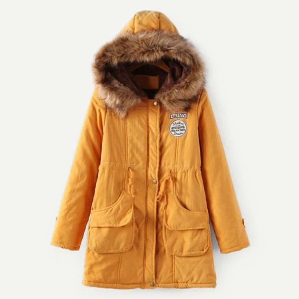 

Faux Fur Drawstring Waist Parka Coat, Yellow