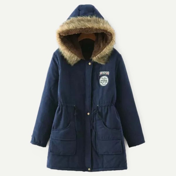

Faux Fur Drawstring Waist Parka Coat, Navy