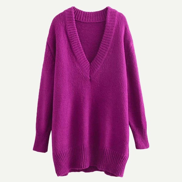

Rib Trim Longline Sweater, Purple