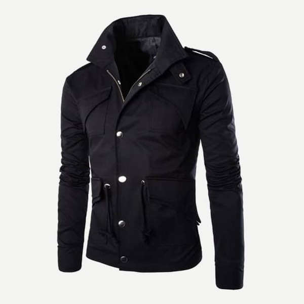 

Men Solid Drawstring Waist Epaulette Jacket