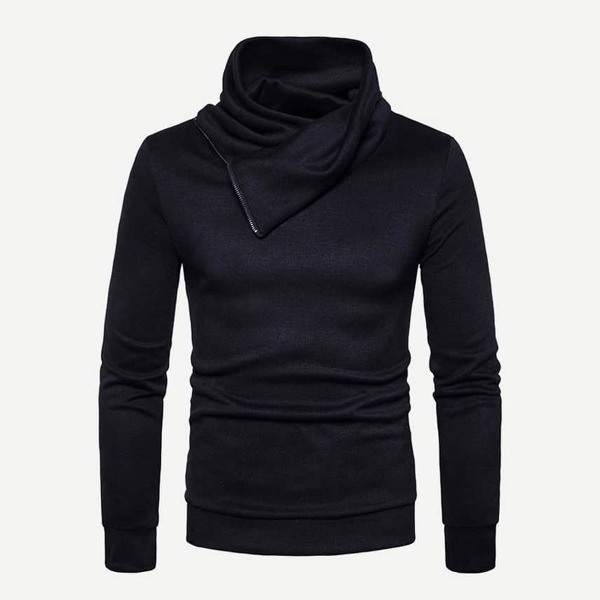 

Men Solid Zip Decorated Sweatshirt, Black