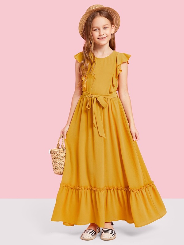 

Girls Zip Back Ruffle Hem Maxi Dress, Yellow