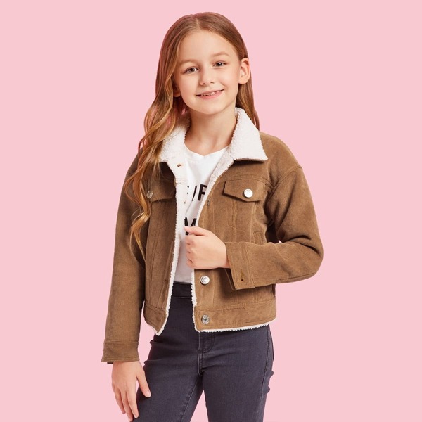 

Girls Button Up Flap Pocket Corduroy Jacket