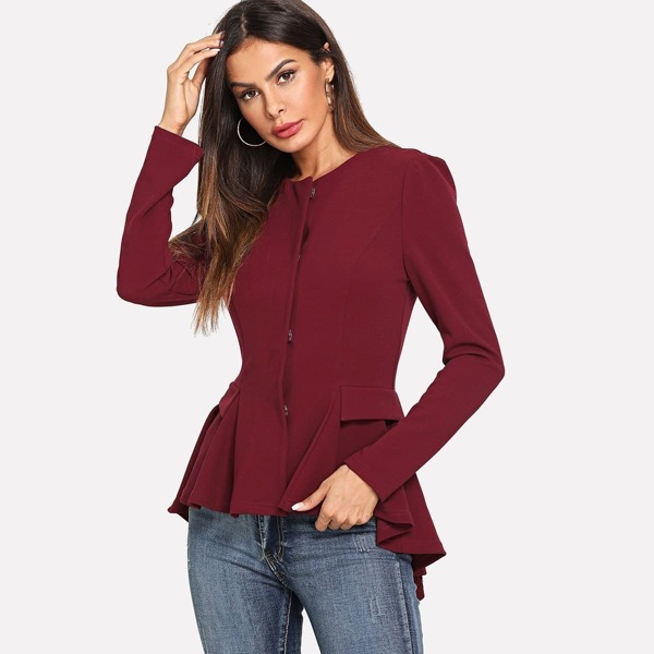 

Side Pocket Smock Solid Coat, Burgundy