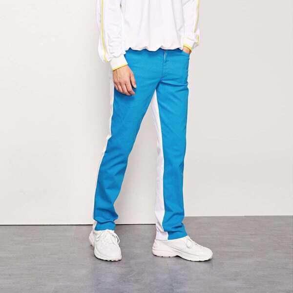 

Men Slant Pocket Color Block Pants, Multicolor