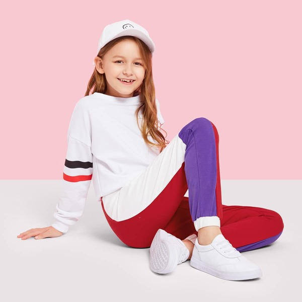 

Girls Color Block Elastic Waist Pants, Multicolor