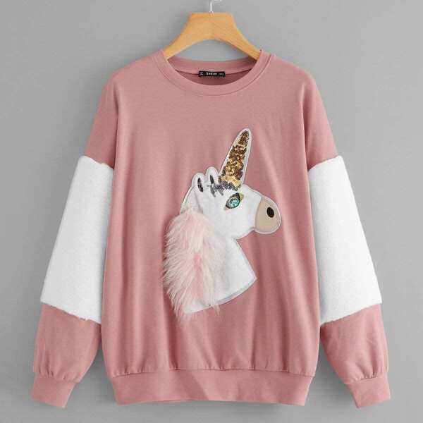 

Контрастность Sequin Animal Print Pullover, Розовые