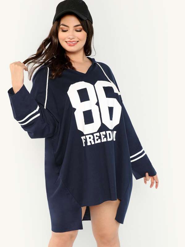 

Plus Letter and Striped Longline Sweatshirt, Navy, Elisa Krug
