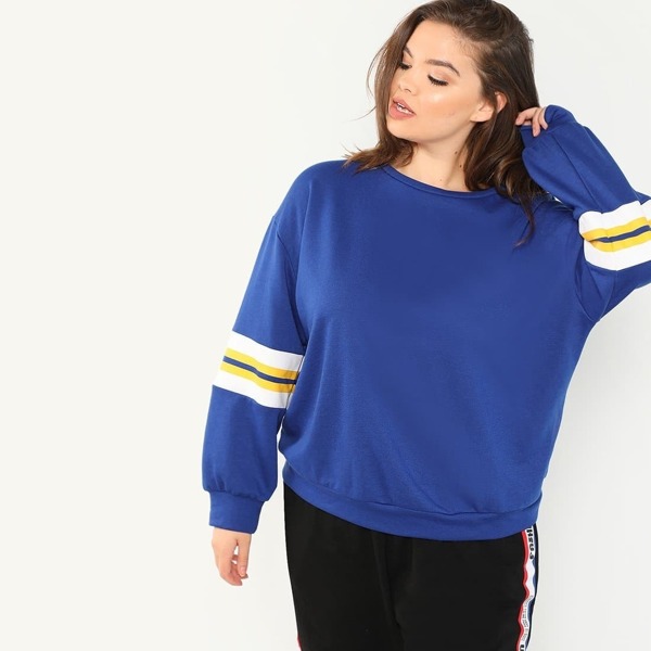 

Plus Drop Shoulder Striped Sleeve Pullover