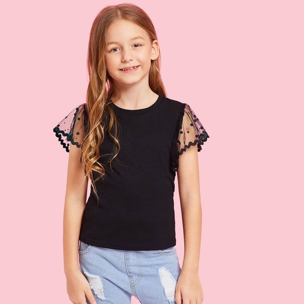 

Girls Dot Mesh Sleeve Tee
