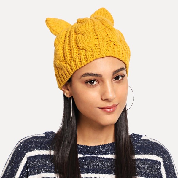

Cable Knit Beanie Hat, Yellow