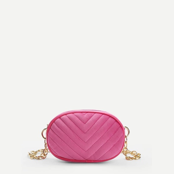 

Chevron Detail Chain Fanny Pack, Pink