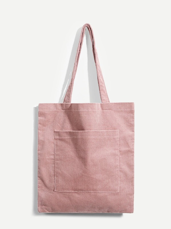 Plain Pocket Front Corduroy Tote Bag Shein Sheinside