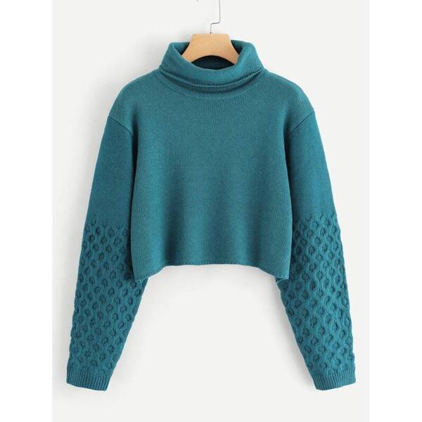 

Plus Rolled Up Neck Sweater, Blue