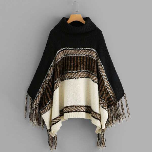 

Fringe Trim Poncho Sweater