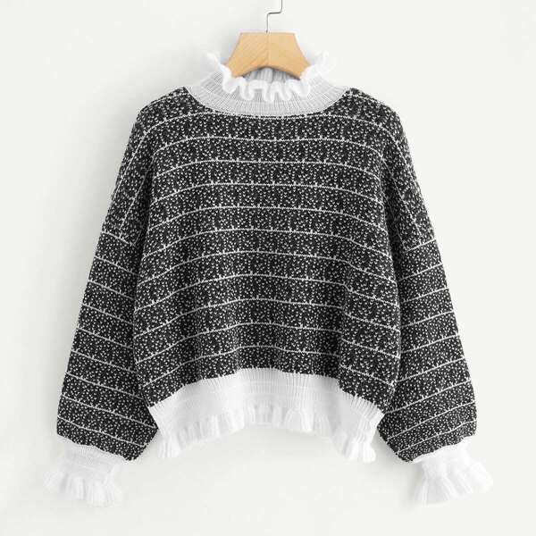

Frill Trim Color Block Sweater