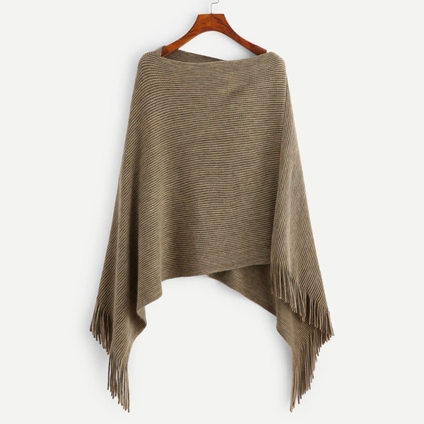 

Solid Fringe Detail Poncho Sweater