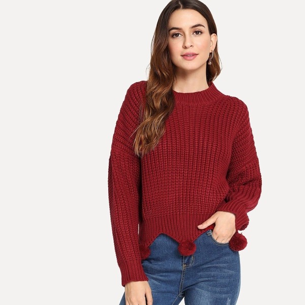 

Drop Shoulder Pompom Hem Jumper