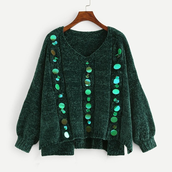 

Plus Sequin Detail Stepped Hem Chenille Sweater