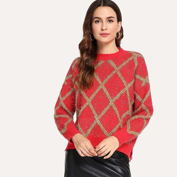 

Plaid Split Hem Jumper