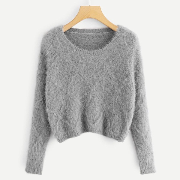 

Fuzzy Crop Sweater, Grey