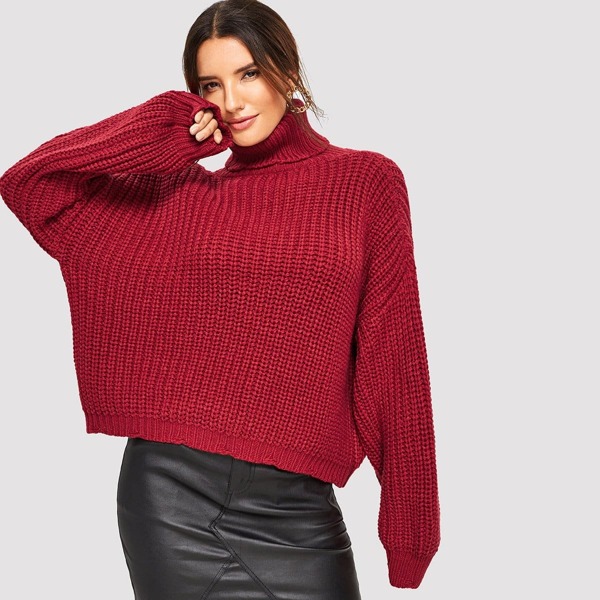 

Turtle Neck Batwing Sleeve Solid Sweater