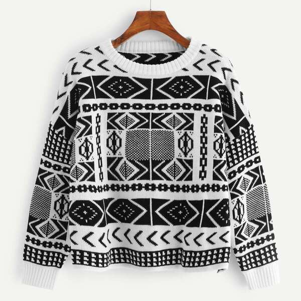

Two Tone Geometric Sweater