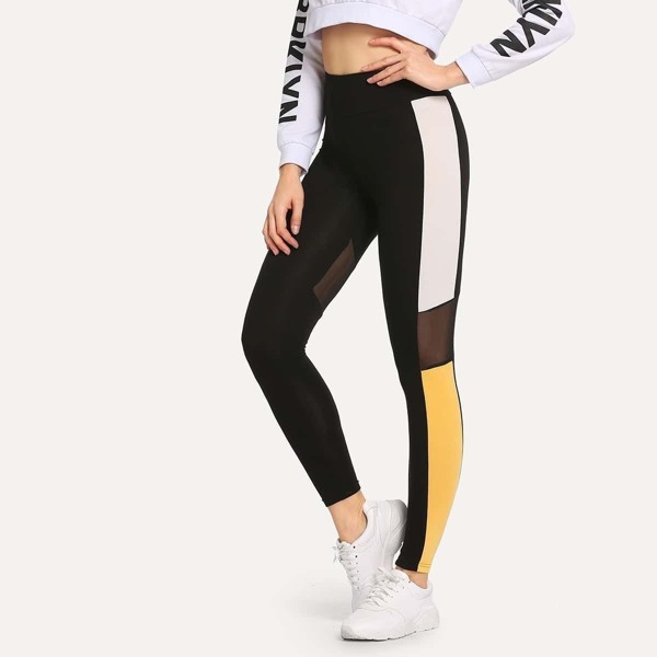

Mesh Contrast Color Block Leggings, Multicolor