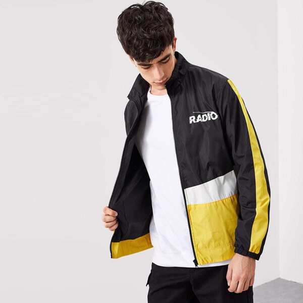

Men Zip Up Color Block Windbreaker Jacket, Multicolor