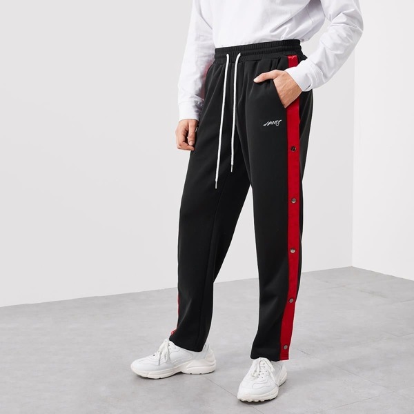 

Men Buttoned Contrast Side Seam Sweatpants, Black