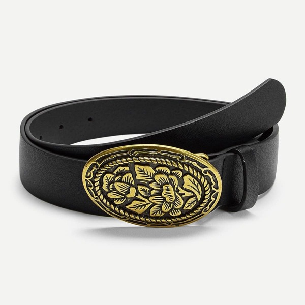 

Flower Pattern Buckle Belt, Black