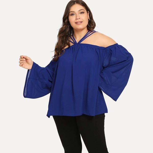 

Plus Halter Solid Blouse