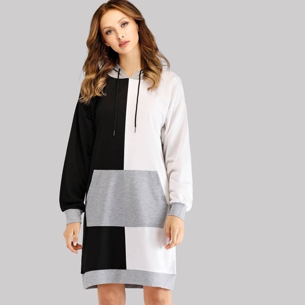 

Color-Block Drawstring Hoodie Dress, Multicolor
