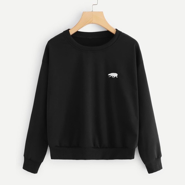 

Animal Embroidery Sweatshirt, Black