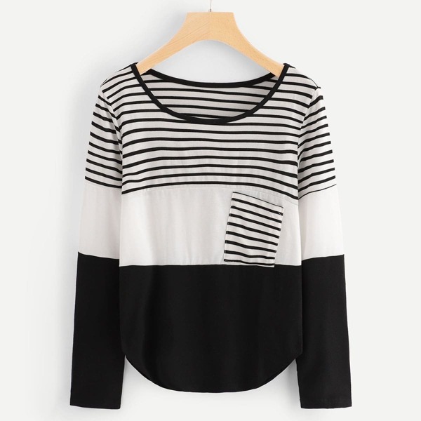 

Plus Cut And Sew Panel Tee, Black and white