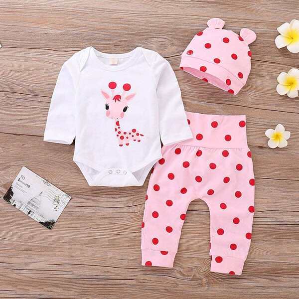 Toddler Girls Cartoon Print Jumpsuit & Pants & Hat, Multicolor