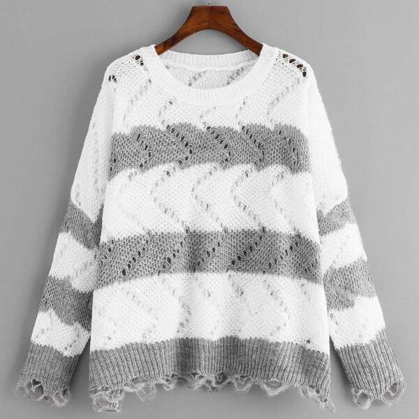 

Plus Two Tone Loose Knit Sweater