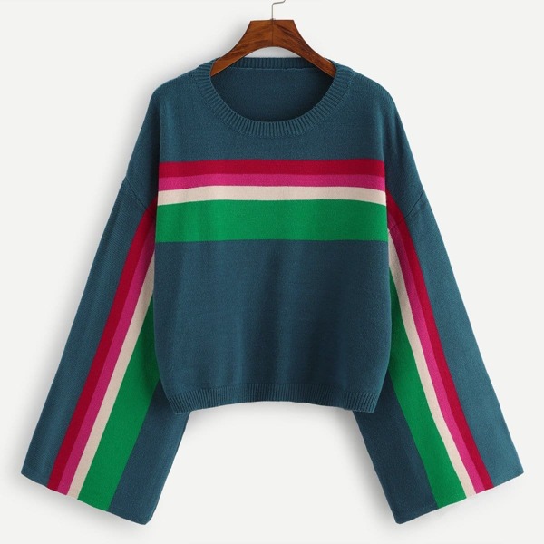 

Plus Trumpet Sleeve Color Block Jumper