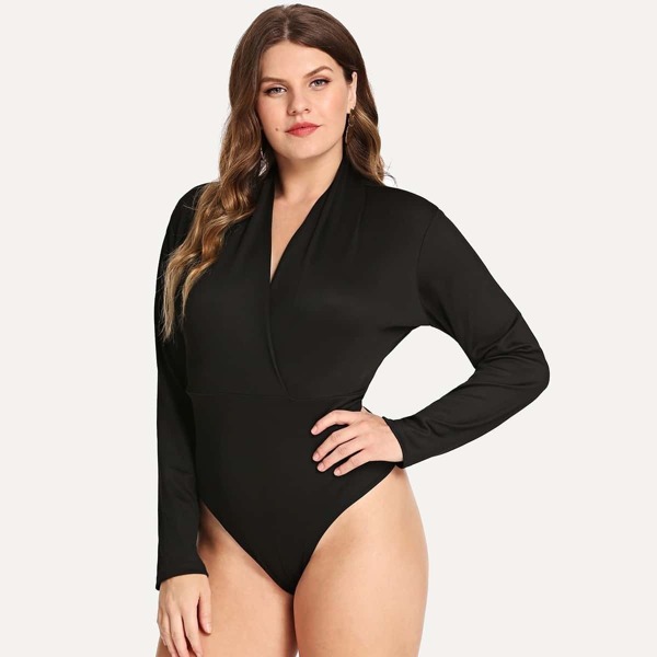 

Plus Surplice Wrap Bodysuit, Black