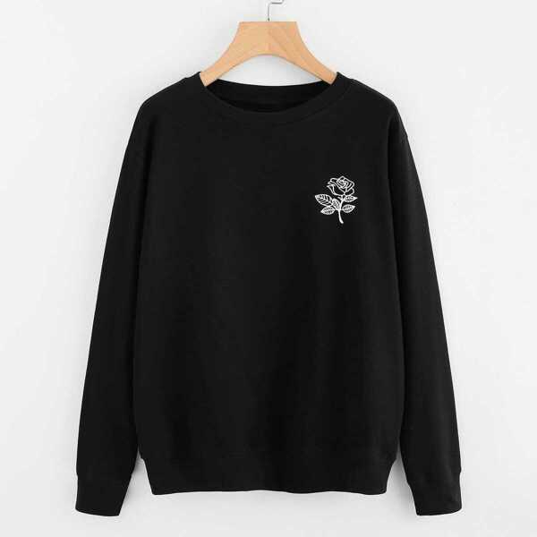 

Plus Floral Print Sweatshirt, Black