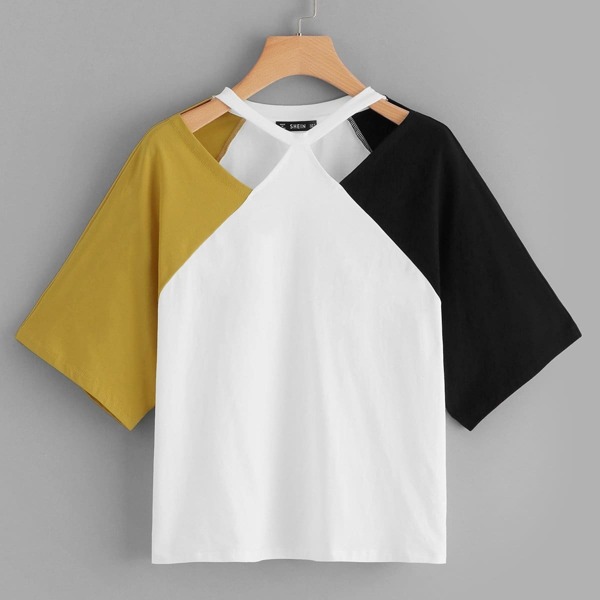 

Cut Out Front Cut and Sew Tee, Multicolor