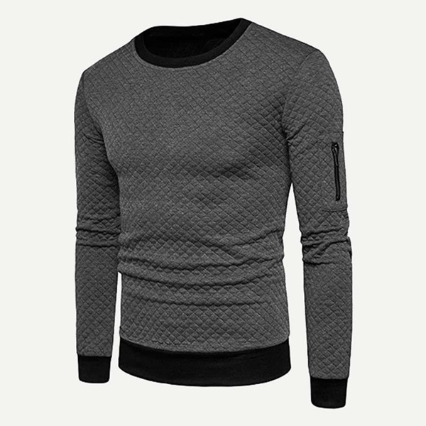 

Men Crew Neck Zipper Detail Sweatshirt, Grey