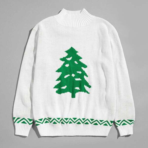 

Men Christmas Tree Print Turtleneck Jumper