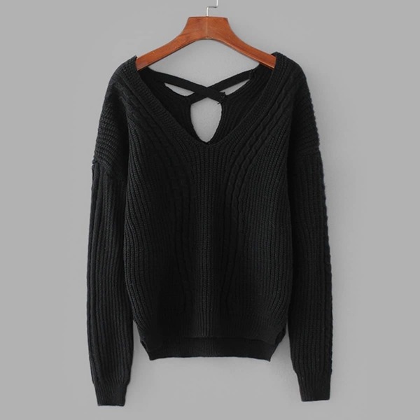 

Criss-Cross Back Cable Knit Sweater