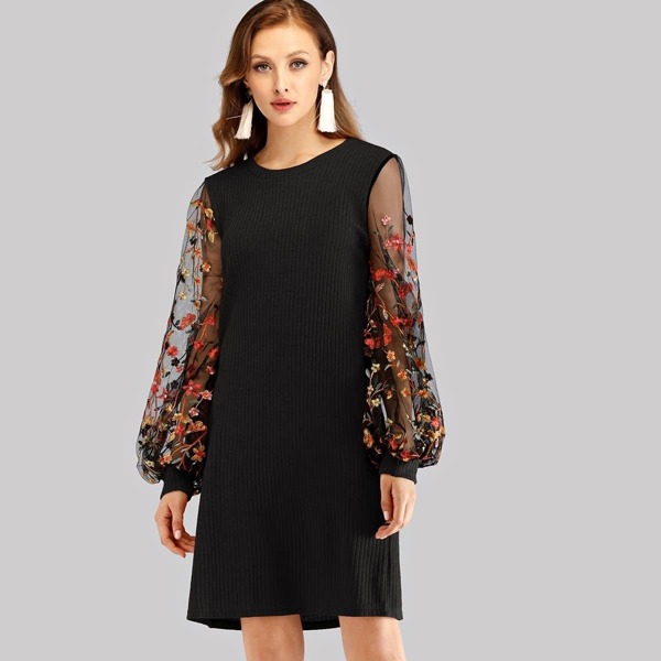 

Contrast Mesh Embroidered Detail Dress