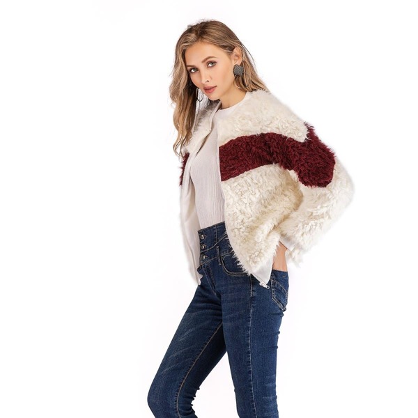 

Colorblock Zip Up Front Teddy Jacket